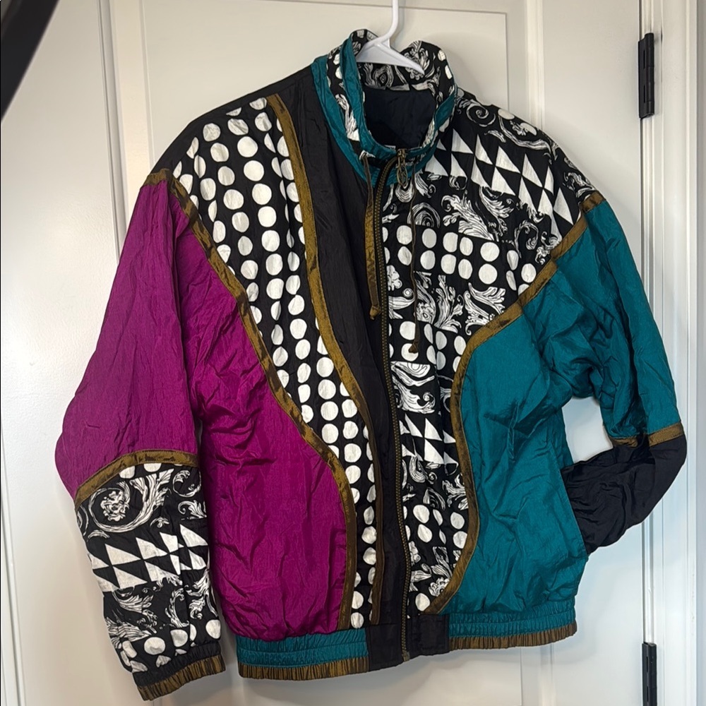 Vintage 90's Lavon Cheerful Windbreaker Jacket Women's Size PM Geometric Pattern